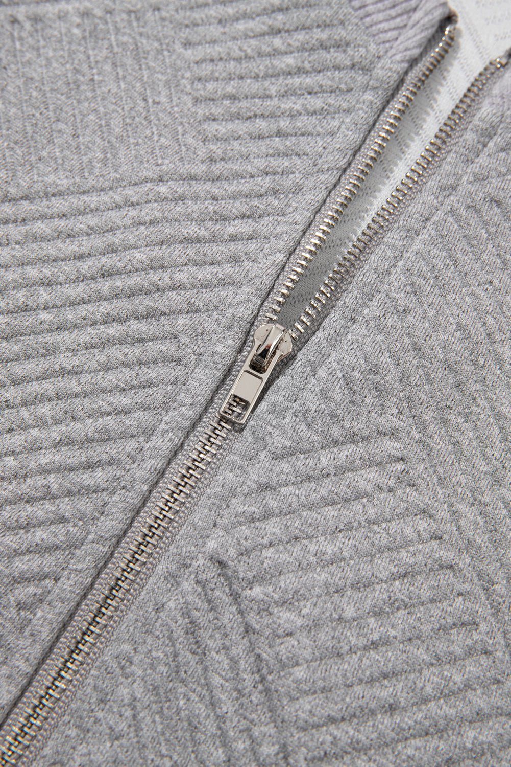 Medium Grey Solid Color Texture Zipper V Neck Sweatshirt - MAD RUFFI