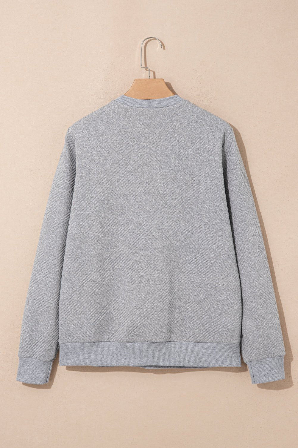 Medium Grey Solid Color Texture Zipper V Neck Sweatshirt - MAD RUFFI