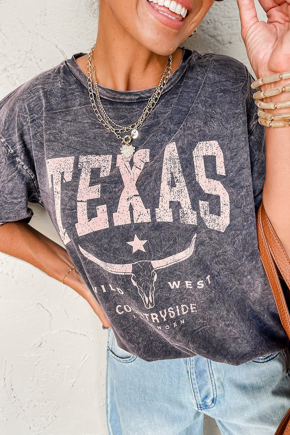 medium grey texas steer head graphic mineral wash oversized t shirt - MAD RUFFI
