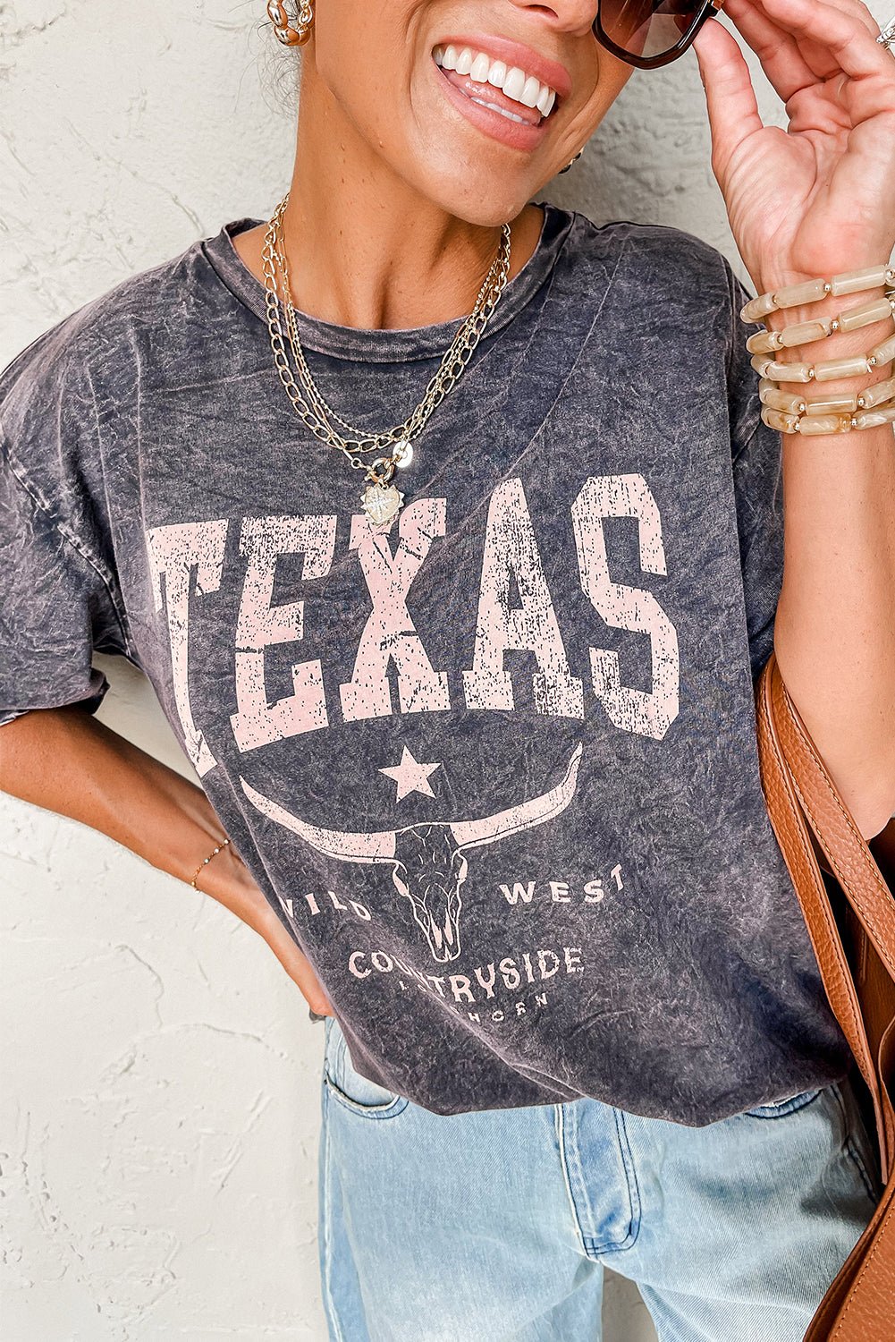 medium grey texas steer head graphic mineral wash oversized t shirt - MAD RUFFI
