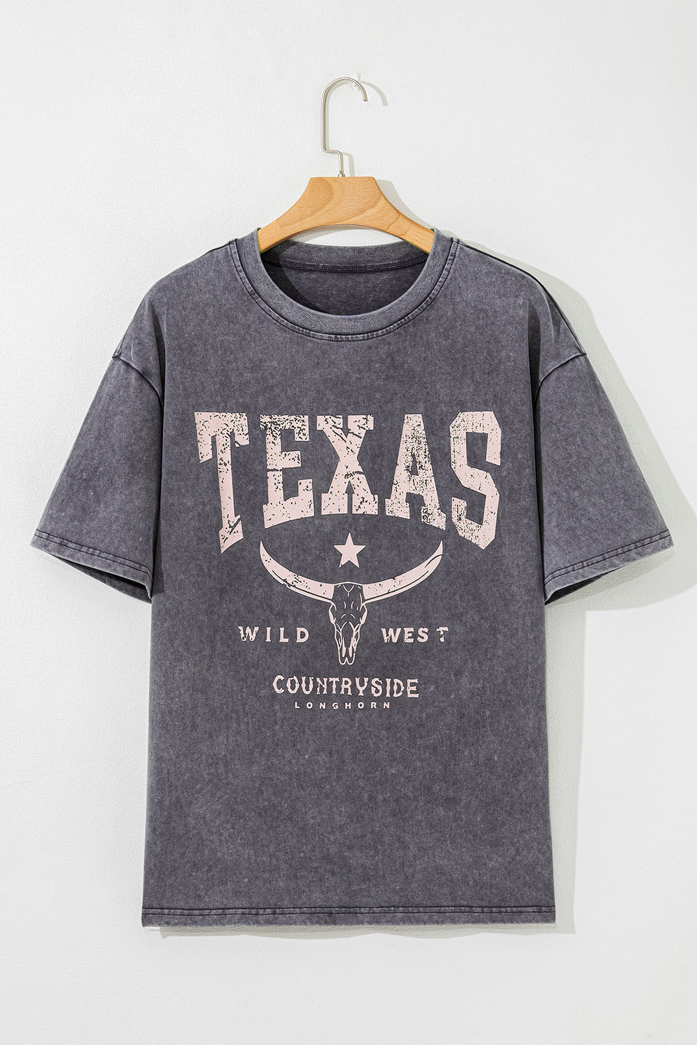 medium grey texas steer head graphic mineral wash oversized t shirt - MAD RUFFI