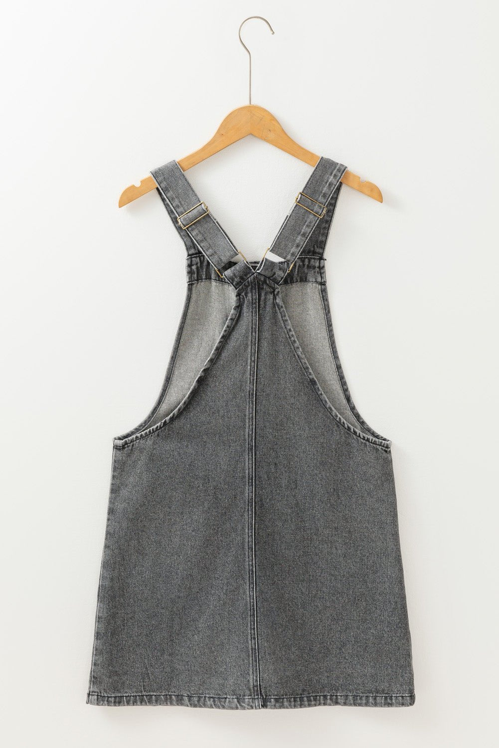 Medium Grey Wide Strap Button Front Pocketed Denim Short Dress - MAD RUFFI