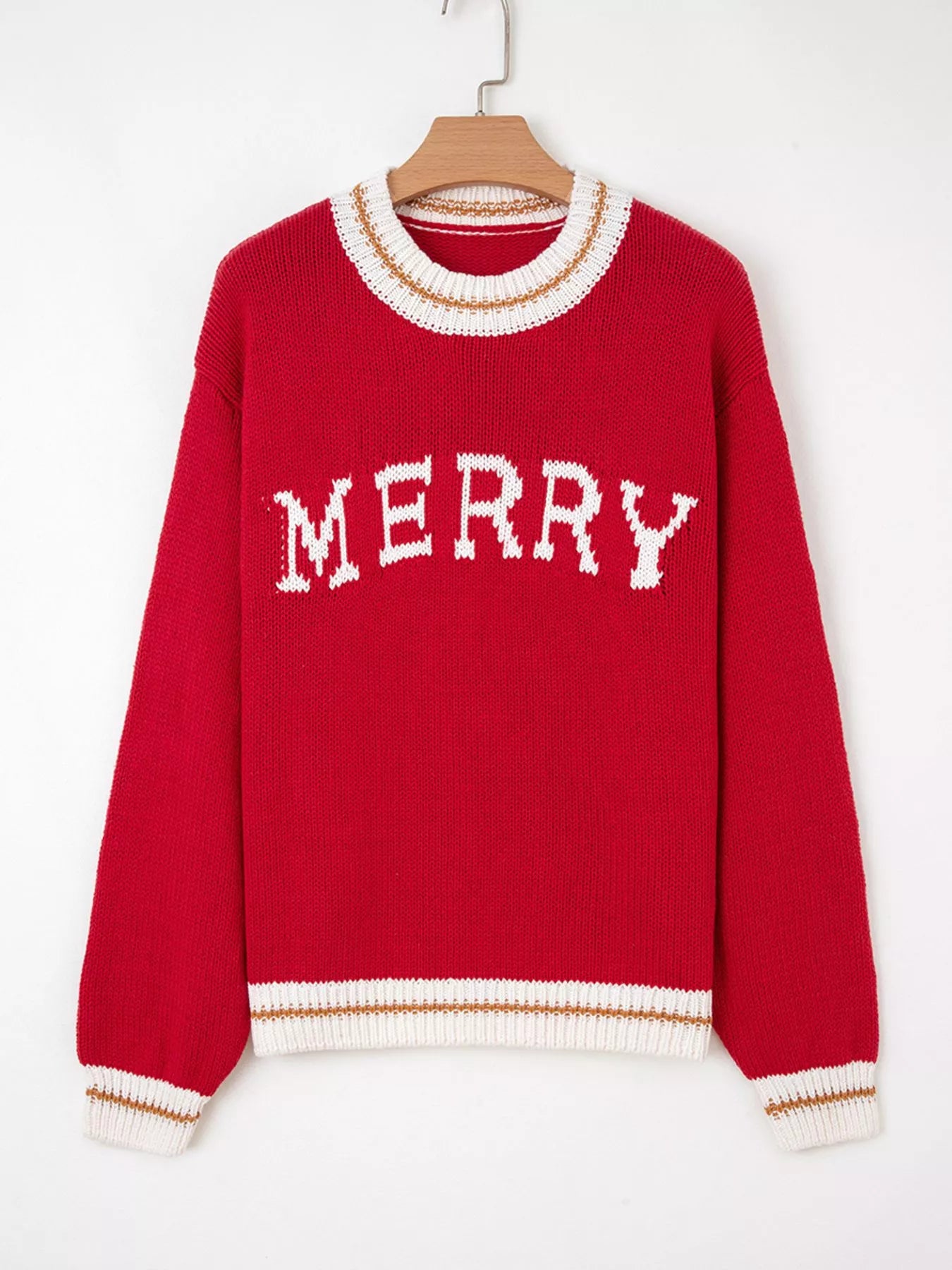MERRY Contrast Edge Drop Shoulder Christmas Sweater - MAD RUFFI
