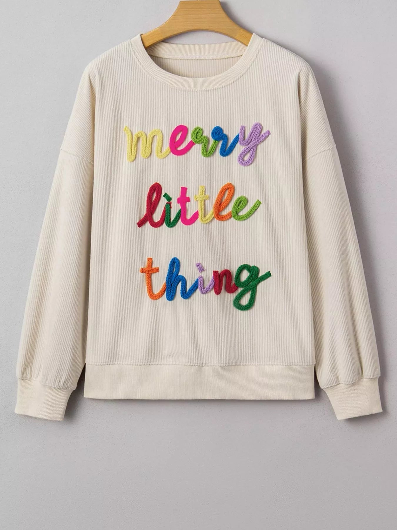 Merry Little Thing Corded Letter Graphic Ribbed Sweatshirt - MAD RUFFI