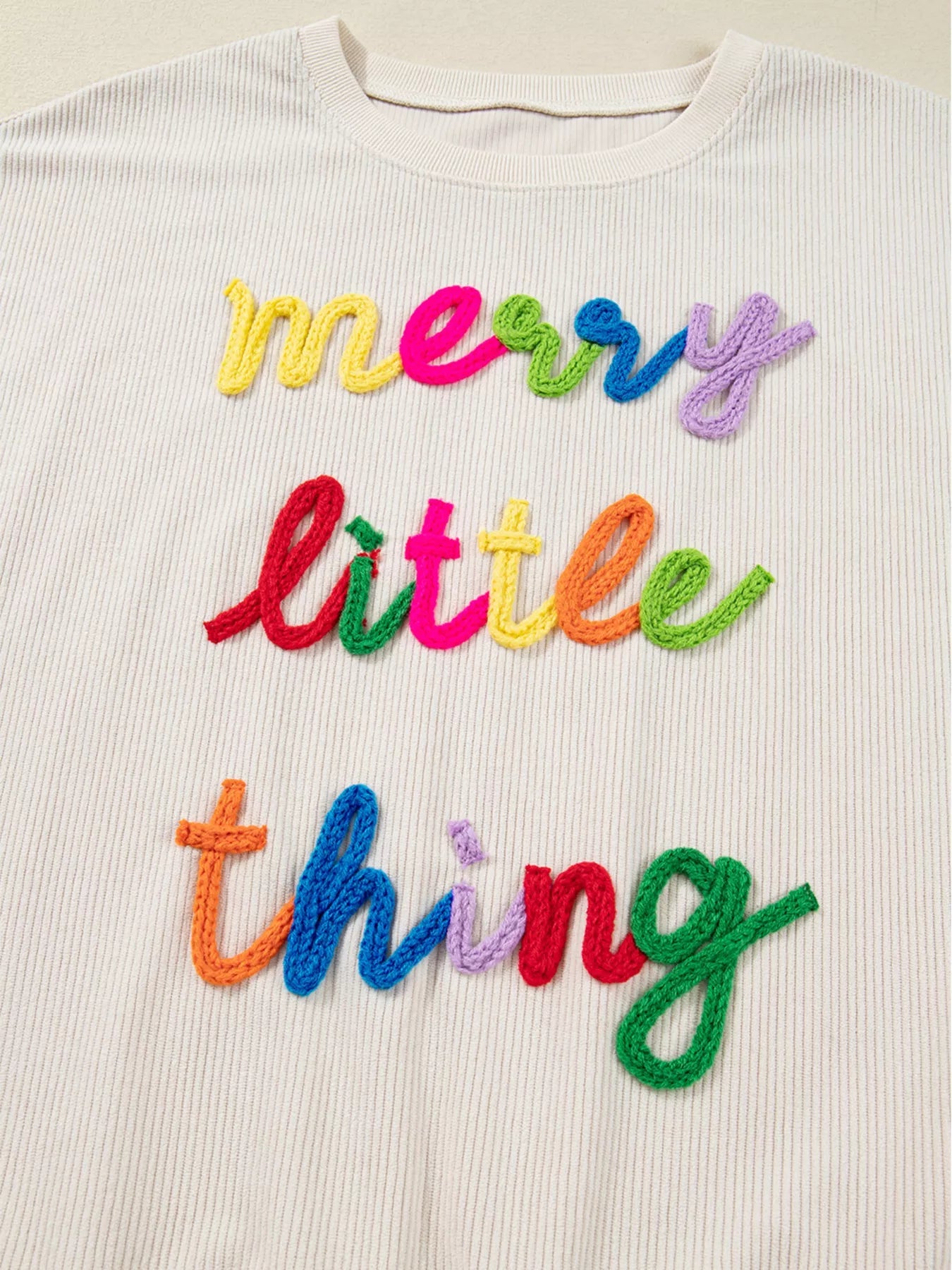 Merry Little Thing Corded Letter Graphic Ribbed Sweatshirt - MAD RUFFI