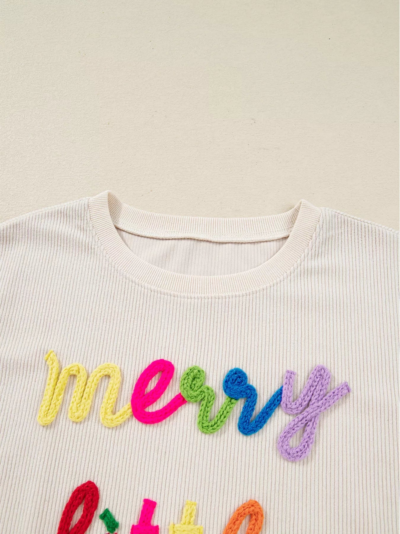 Merry Little Thing Corded Letter Graphic Ribbed Sweatshirt - MAD RUFFI