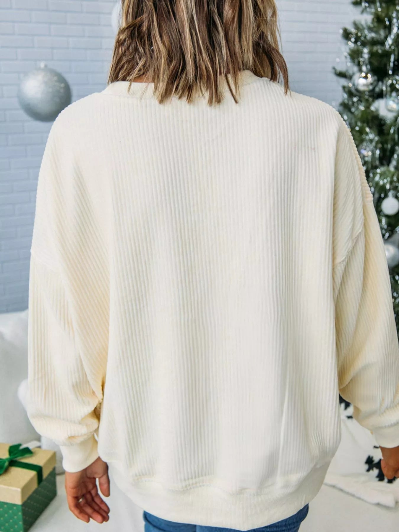 Merry Little Thing Corded Letter Graphic Ribbed Sweatshirt - MAD RUFFI