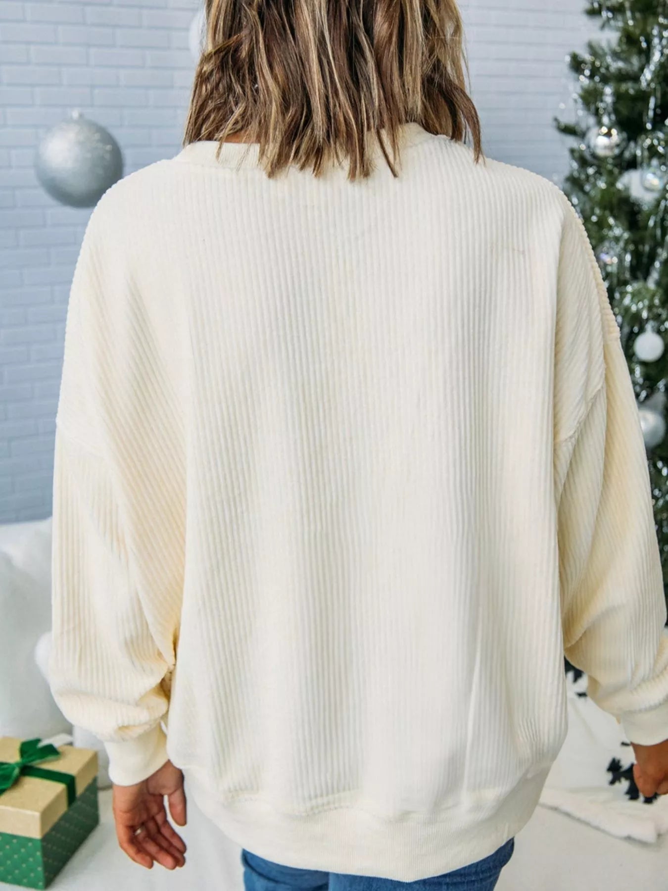 Merry Little Thing Corded Letter Graphic Ribbed Sweatshirt - MAD RUFFI