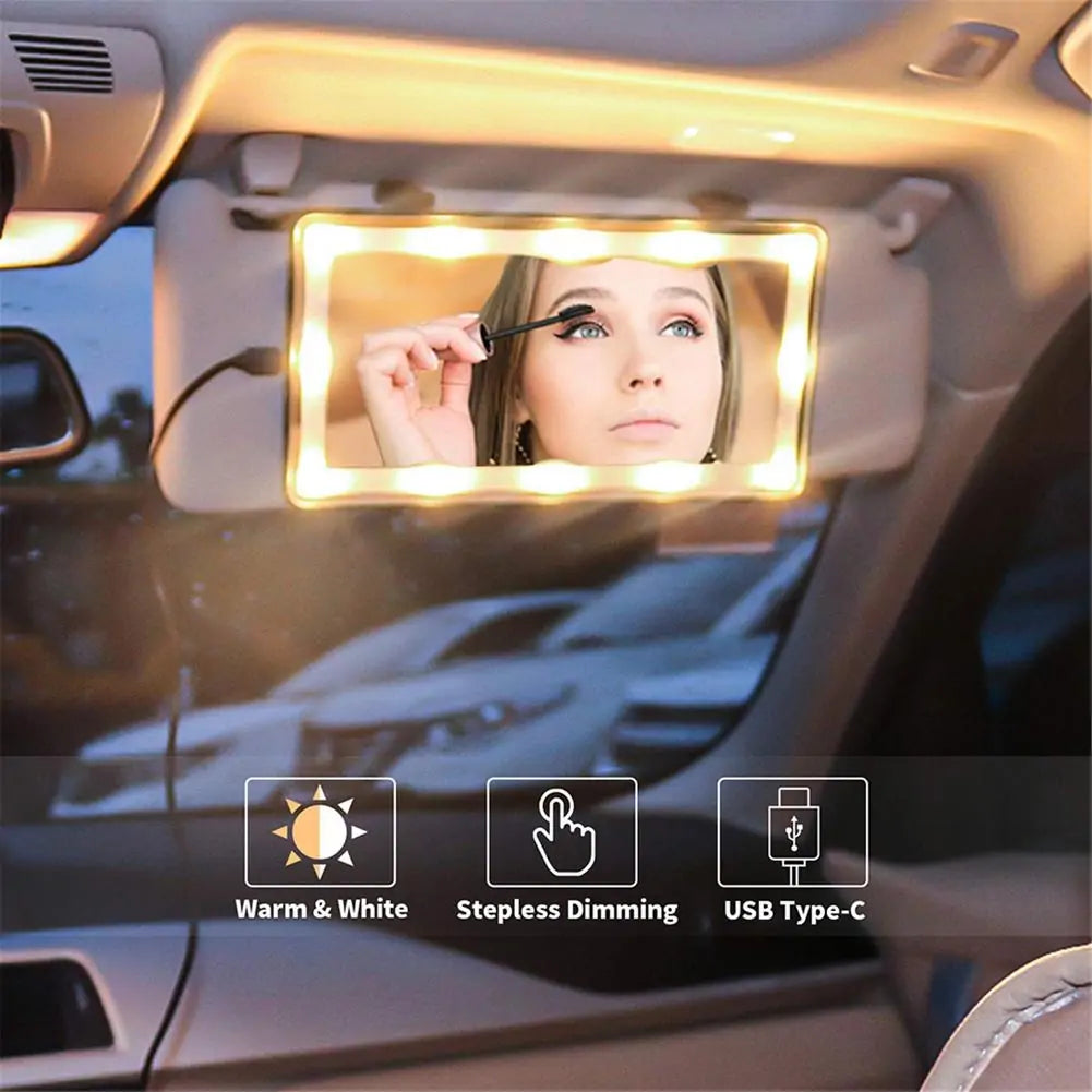 Miroir de maquillage à LED de voiture