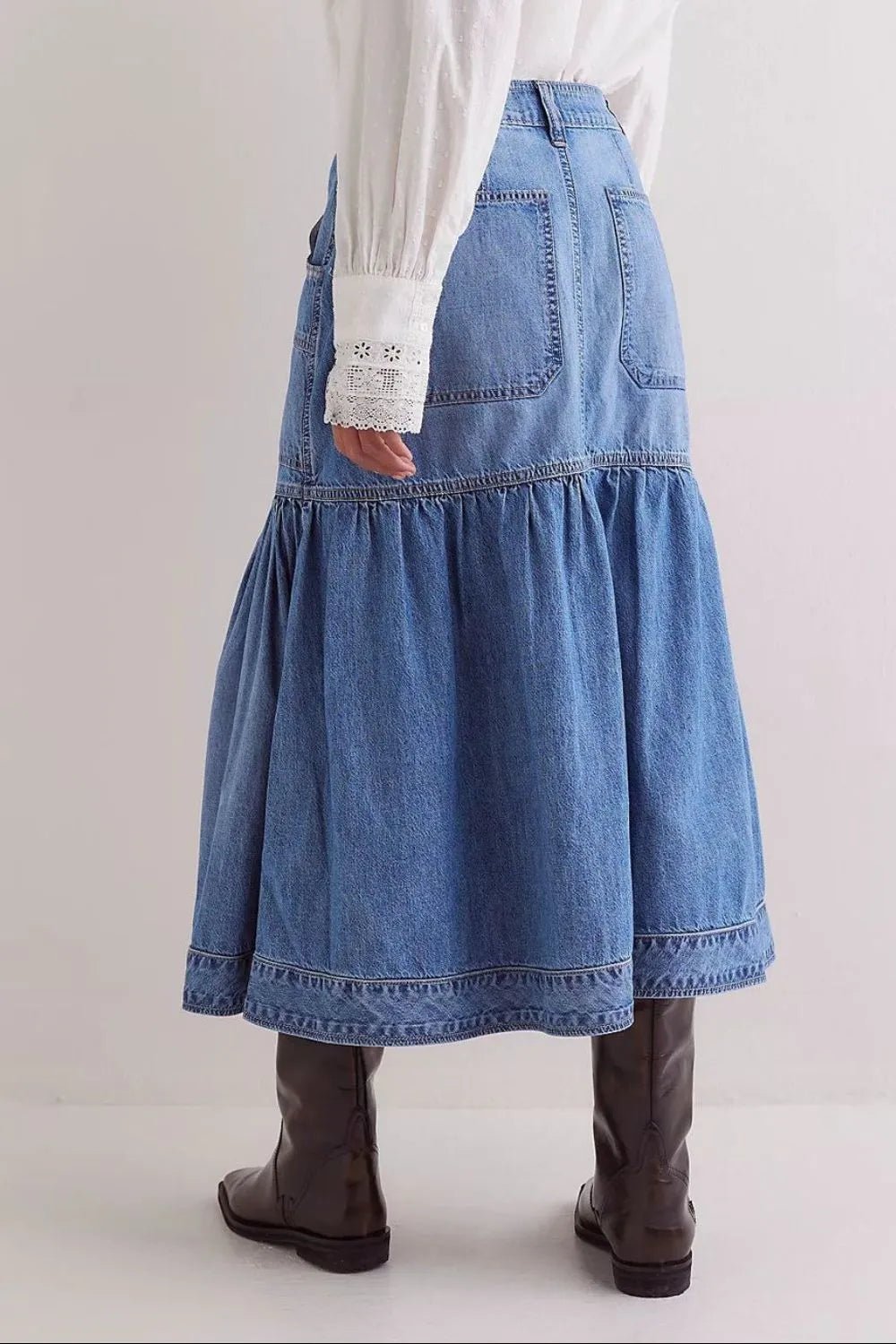 Midi Denim Skirt with Pockets - MAD RUFFI