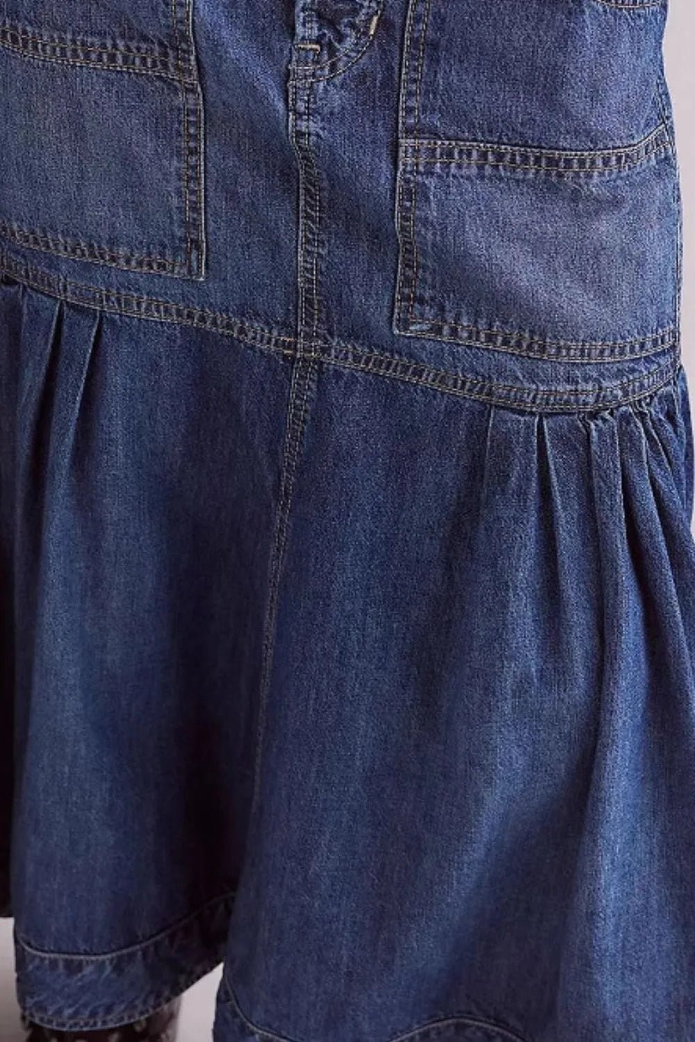 Midi Denim Skirt with Pockets - MAD RUFFI