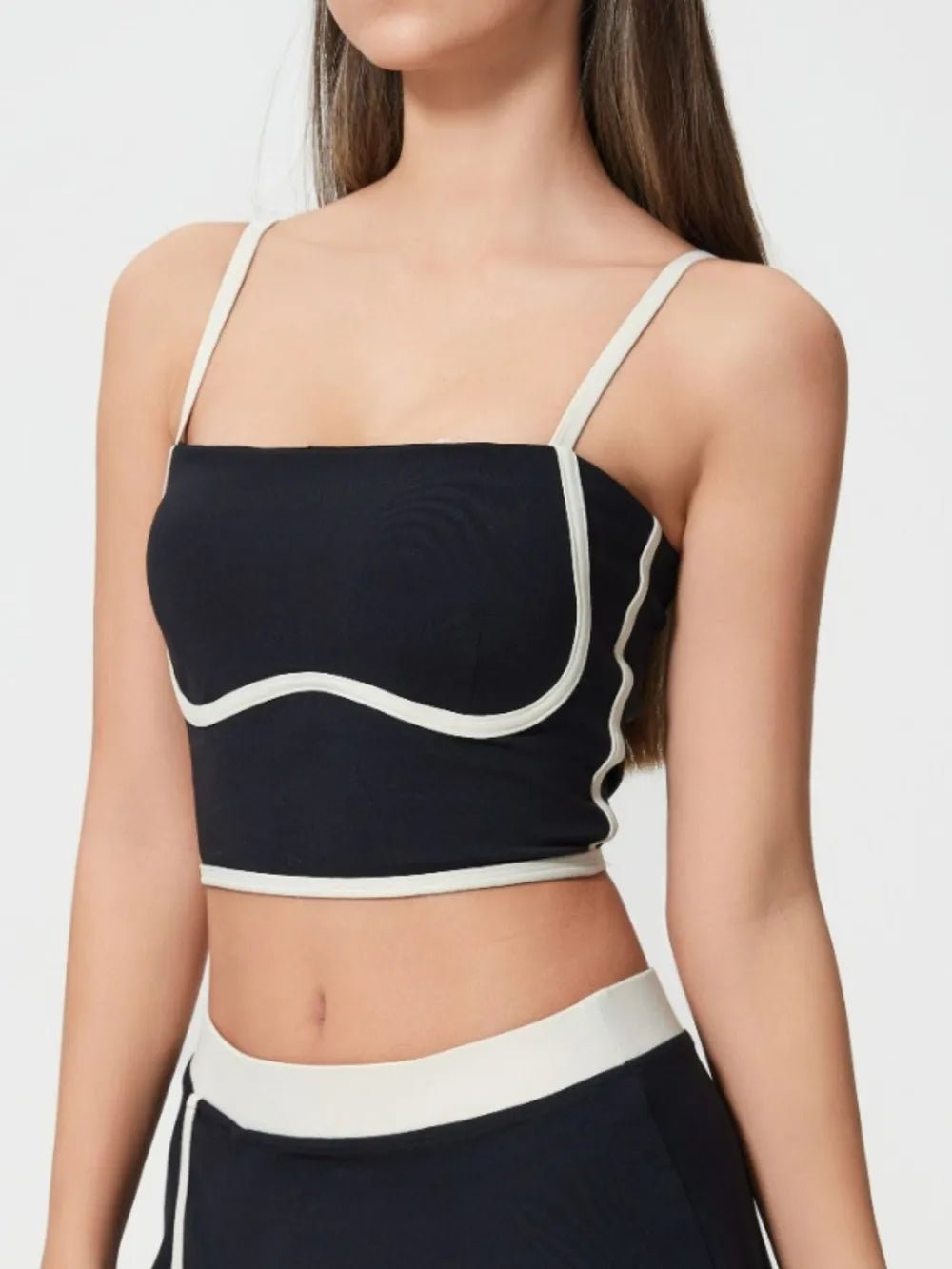 Millennia Contrast Trim Square Neck Active Cami with Detachable Chest Pads - MAD RUFFI