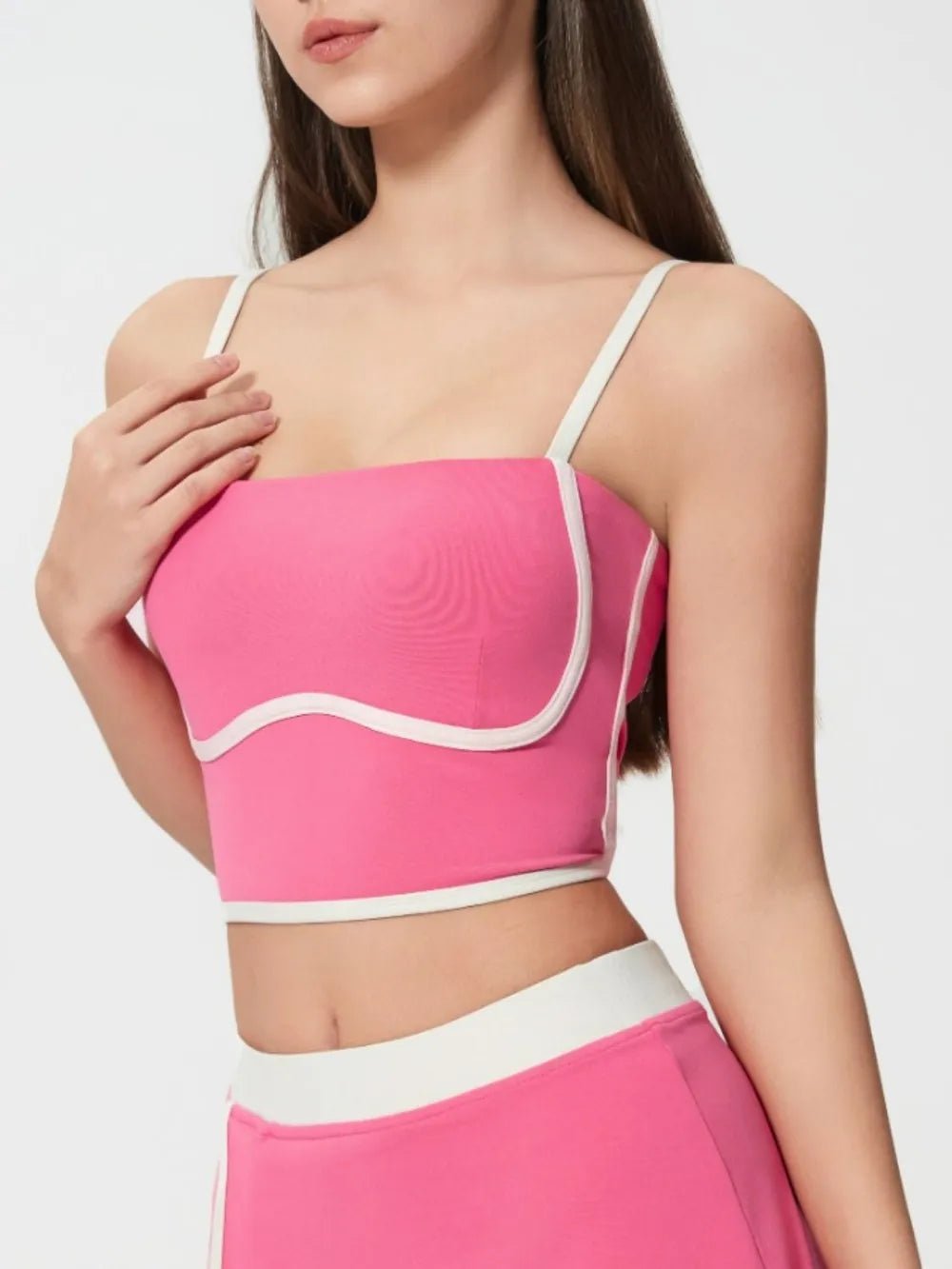 Millennia Contrast Trim Square Neck Active Cami with Detachable Chest Pads - MAD RUFFI