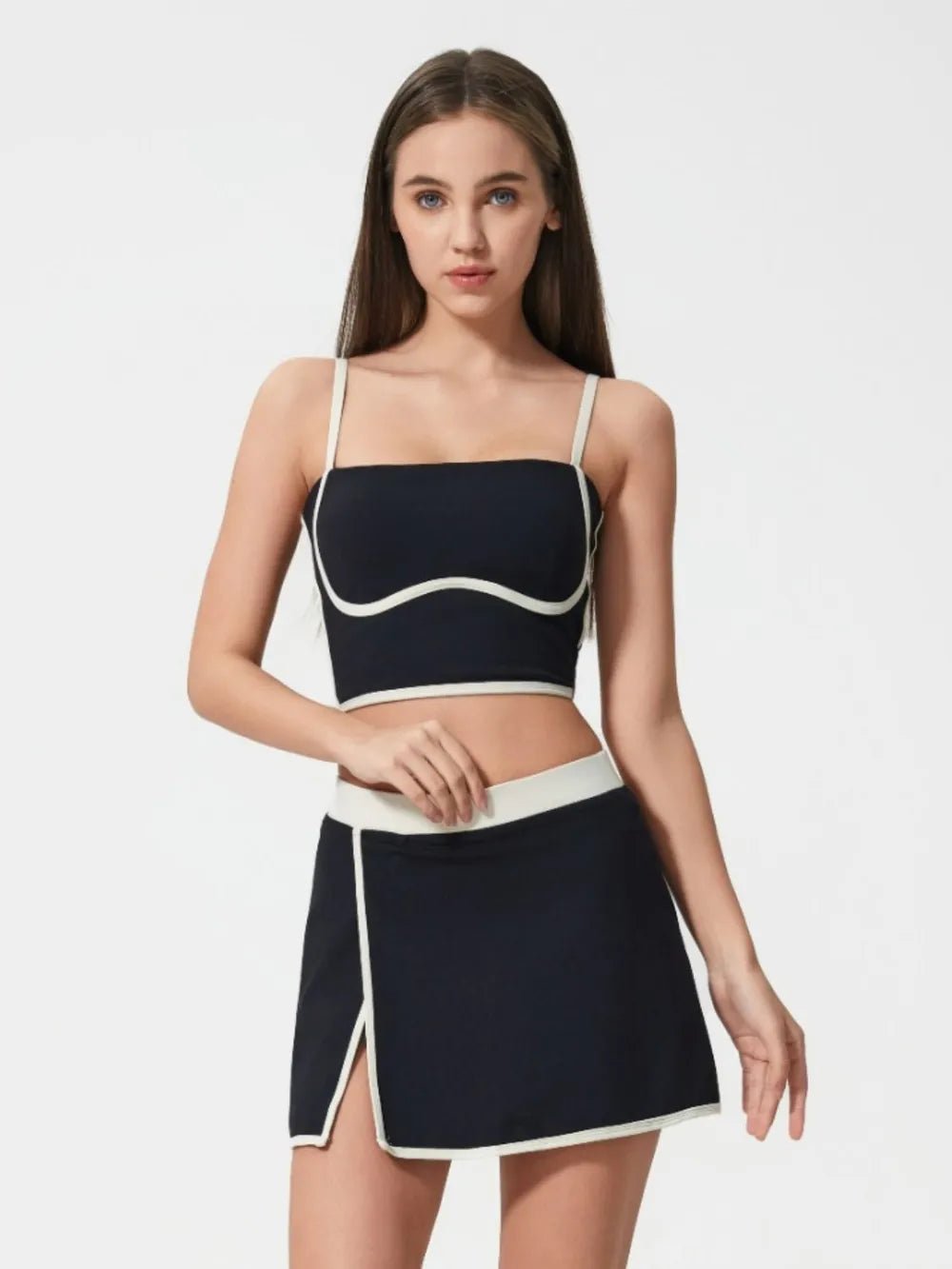 Millennia Contrast Trim Square Neck Active Cami with Detachable Chest Pads - MAD RUFFI