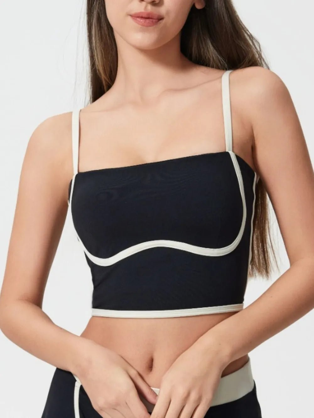 Millennia Contrast Trim Square Neck Active Cami with Detachable Chest Pads - MAD RUFFI