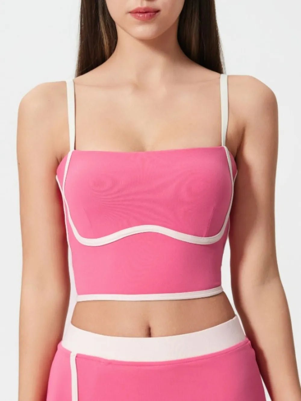 Millennia Contrast Trim Square Neck Active Cami with Detachable Chest Pads - MAD RUFFI