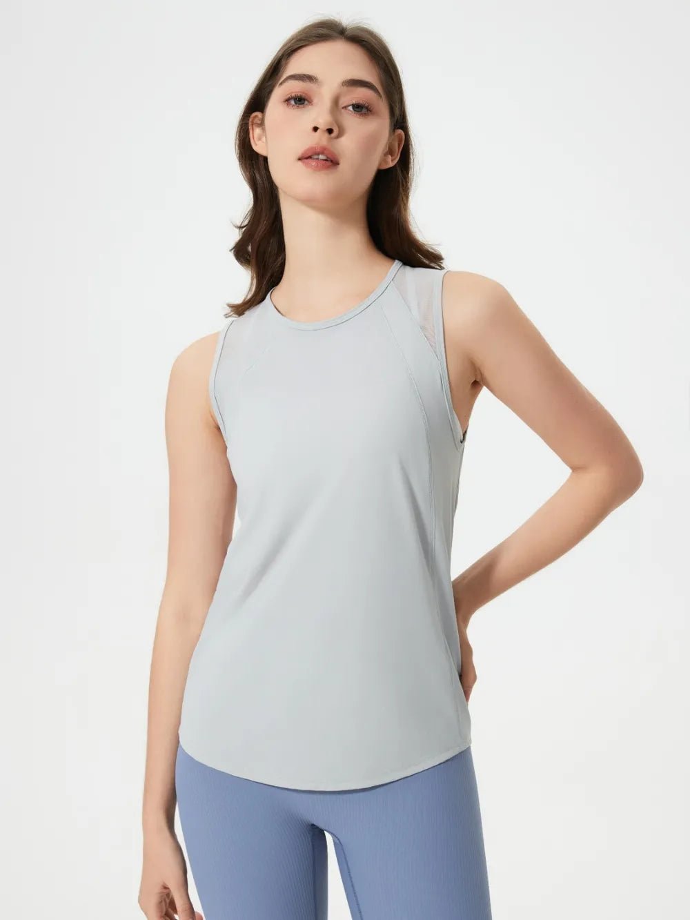 Millennia Cutout Back Round Neck Active Tank - MAD RUFFI