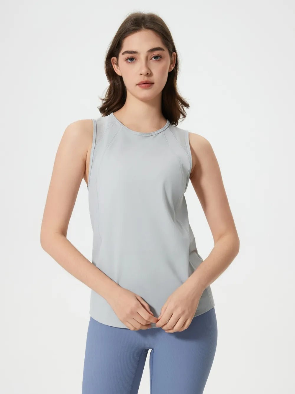 Millennia Cutout Back Round Neck Active Tank - MAD RUFFI