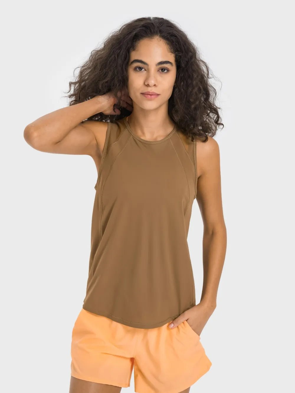 Millennia Cutout Back Round Neck Active Tank - MAD RUFFI