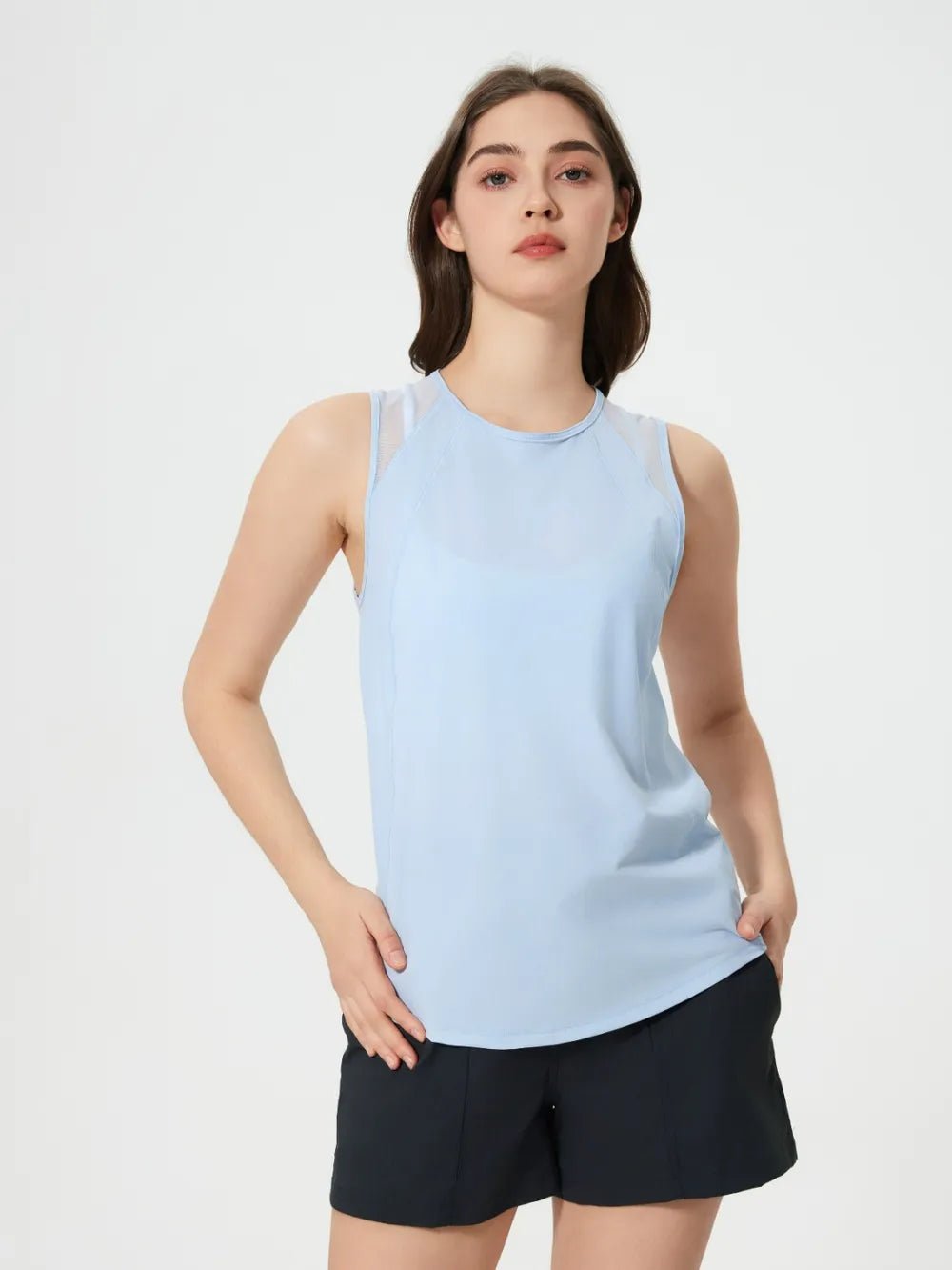 Millennia Cutout Back Round Neck Active Tank - MAD RUFFI