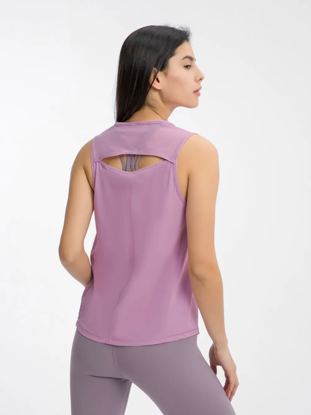 Millennia Cutout Back Round Neck Active Tank - MAD RUFFI