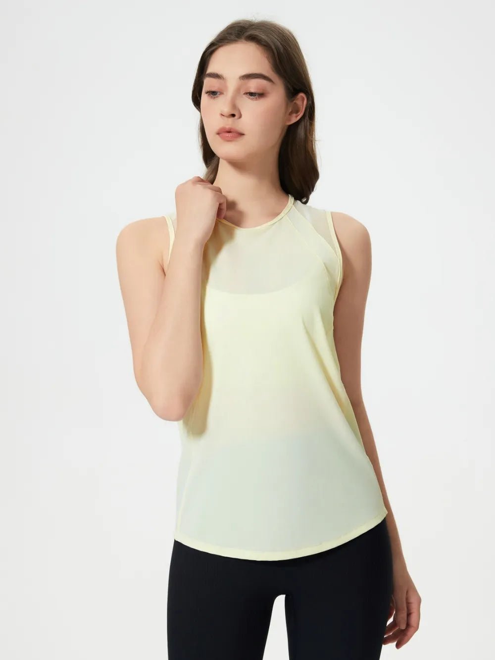 Millennia Cutout Back Round Neck Active Tank - MAD RUFFI