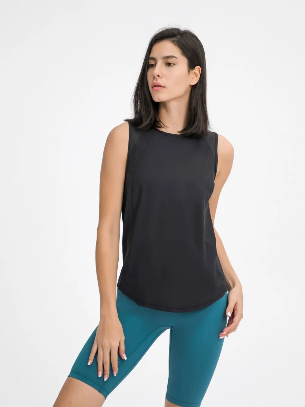 Millennia Cutout Back Round Neck Active Tank - MAD RUFFI