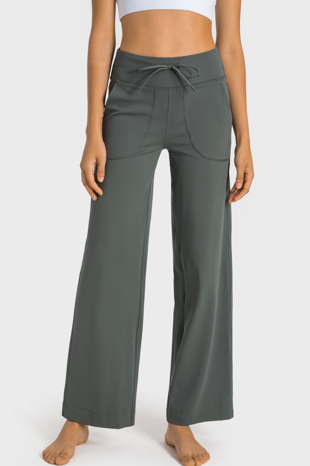 Millennia Drawstring Waist Wide Leg Sports Pants with Pockets - MAD RUFFI