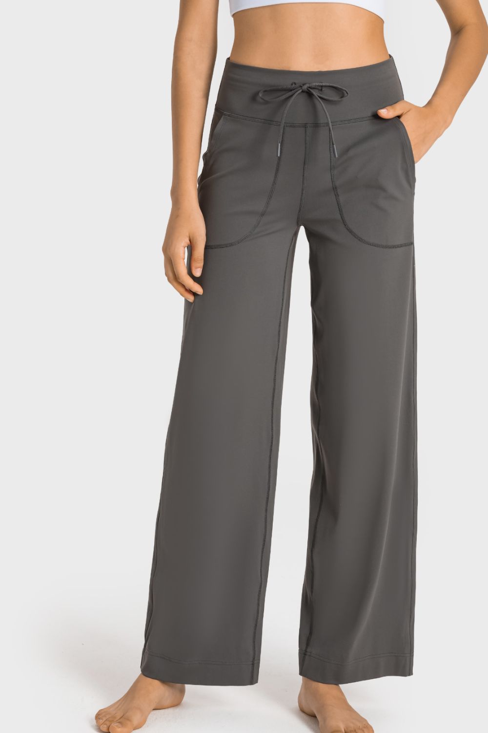 Millennia Drawstring Waist Wide Leg Sports Pants with Pockets - MAD RUFFI