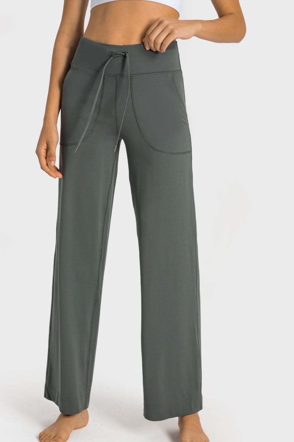 Millennia Drawstring Waist Wide Leg Sports Pants with Pockets - MAD RUFFI