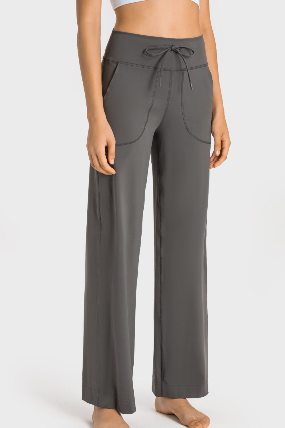 Millennia Drawstring Waist Wide Leg Sports Pants with Pockets - MAD RUFFI