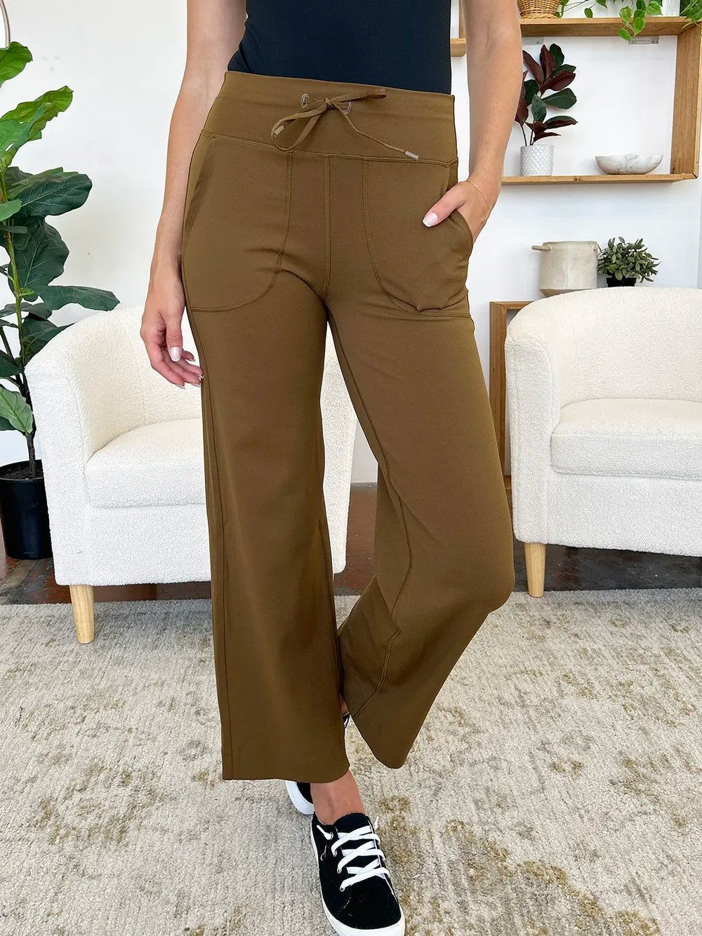 Millennia Drawstring Waist Wide Leg Sports Pants with Pockets - MAD RUFFI