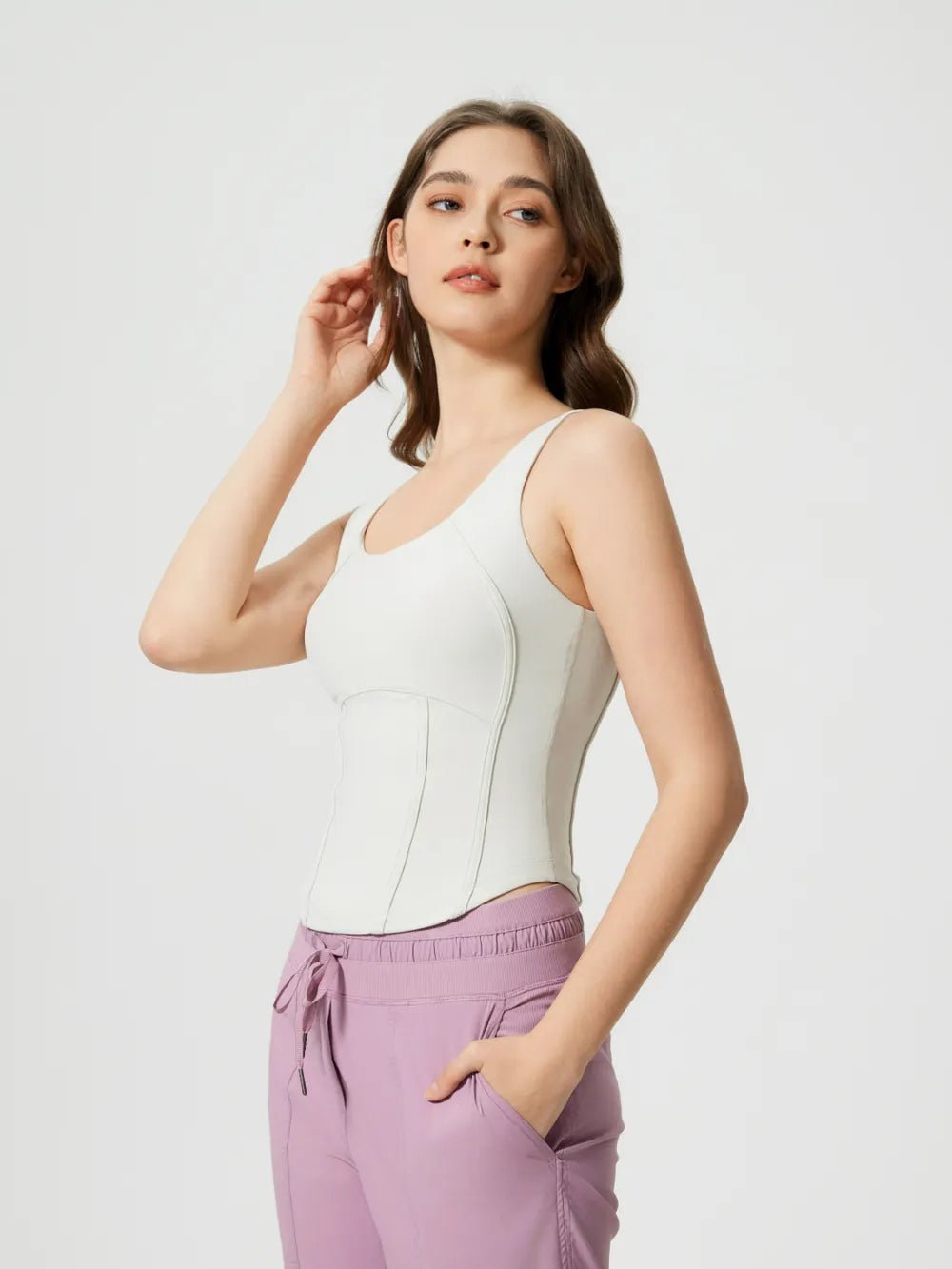 Millennia Round Neck Wide Strap Active Tank with Detachable Chest Pads - MAD RUFFI