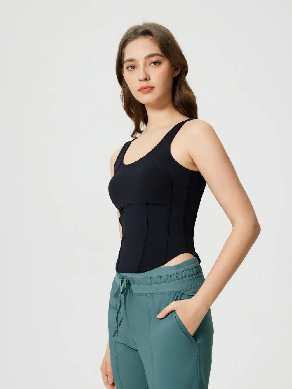 Millennia Round Neck Wide Strap Active Tank with Detachable Chest Pads - MAD RUFFI