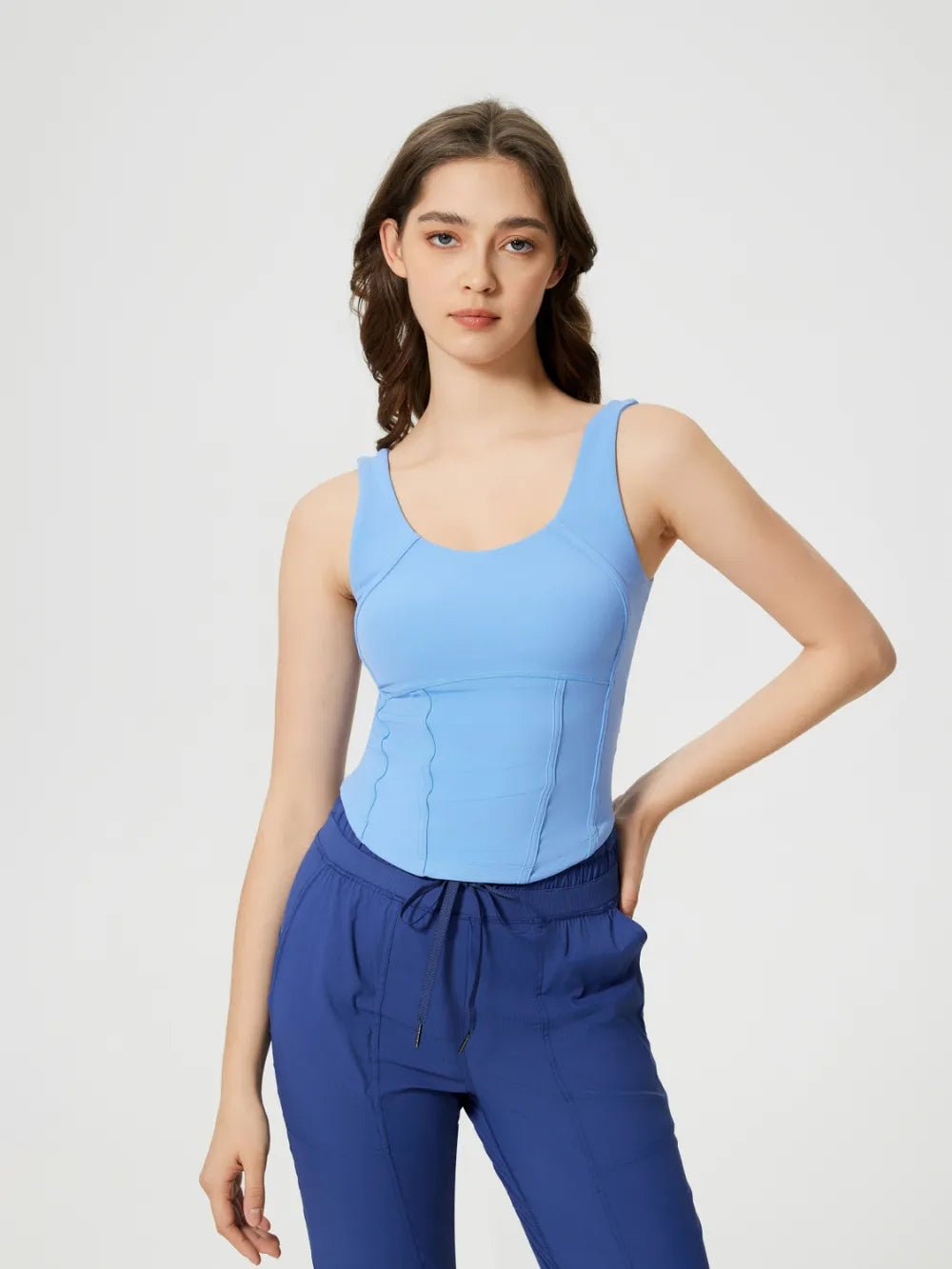 Millennia Round Neck Wide Strap Active Tank with Detachable Chest Pads - MAD RUFFI