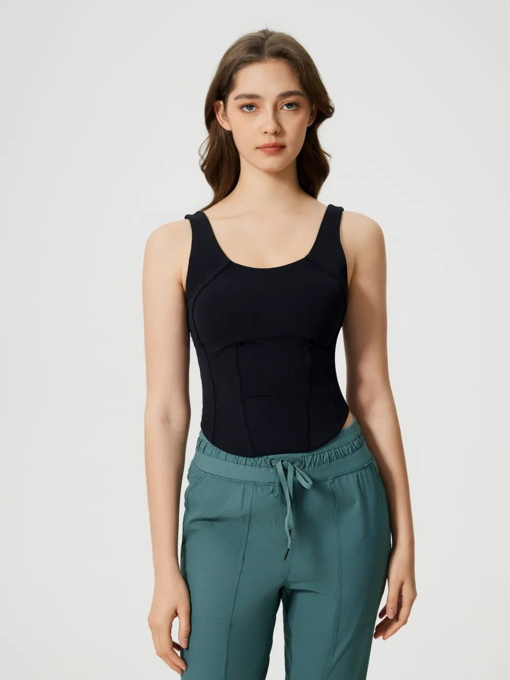 Millennia Round Neck Wide Strap Active Tank with Detachable Chest Pads - MAD RUFFI