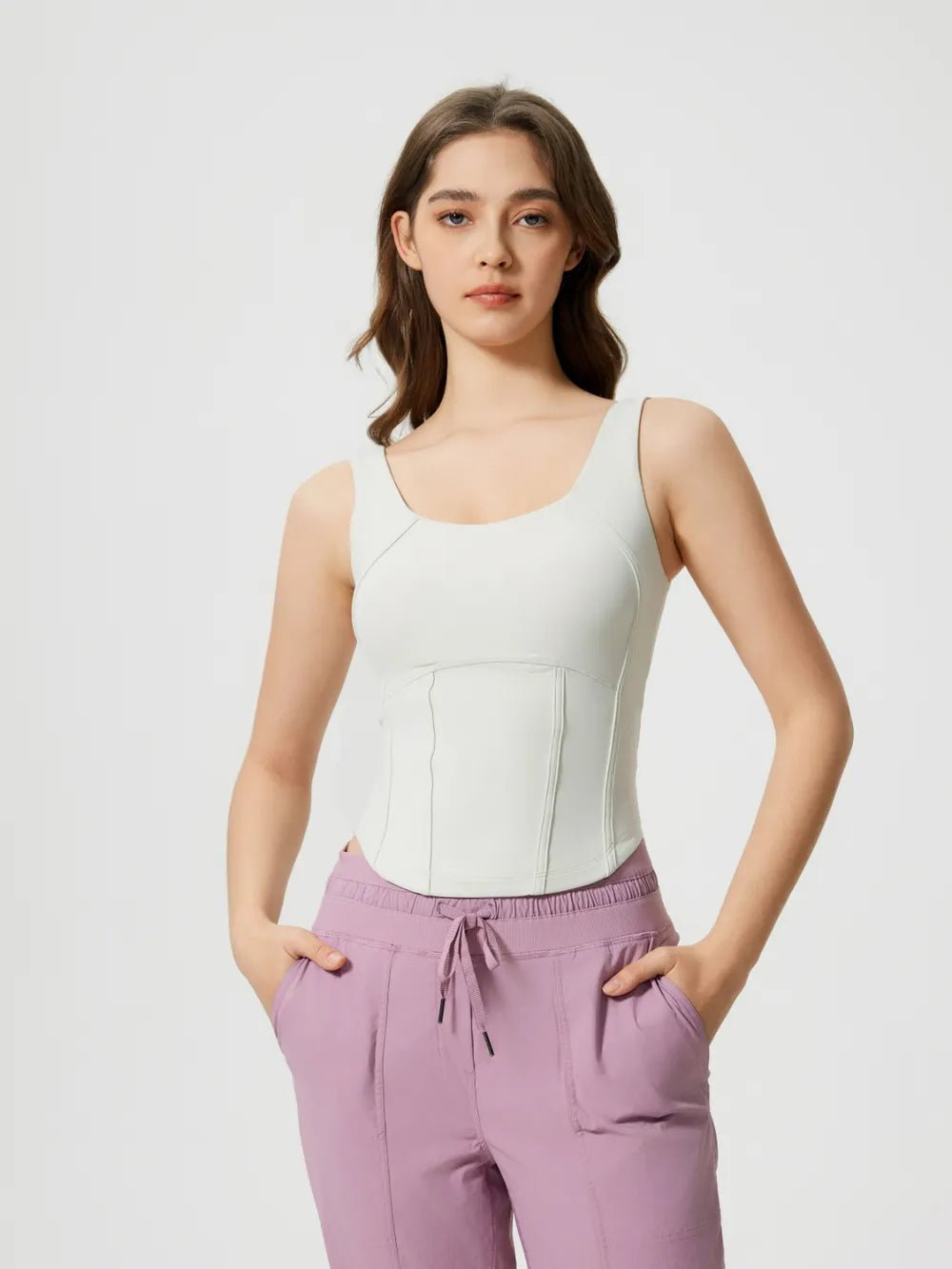 Millennia Round Neck Wide Strap Active Tank with Detachable Chest Pads - MAD RUFFI