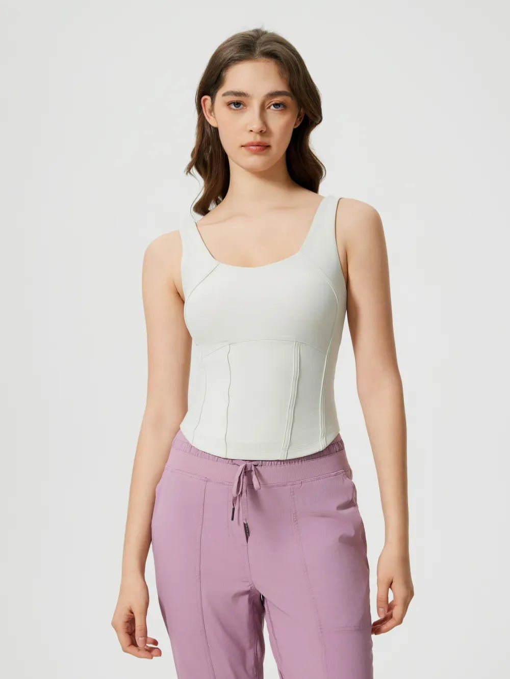 Millennia Round Neck Wide Strap Active Tank with Detachable Chest Pads - MAD RUFFI