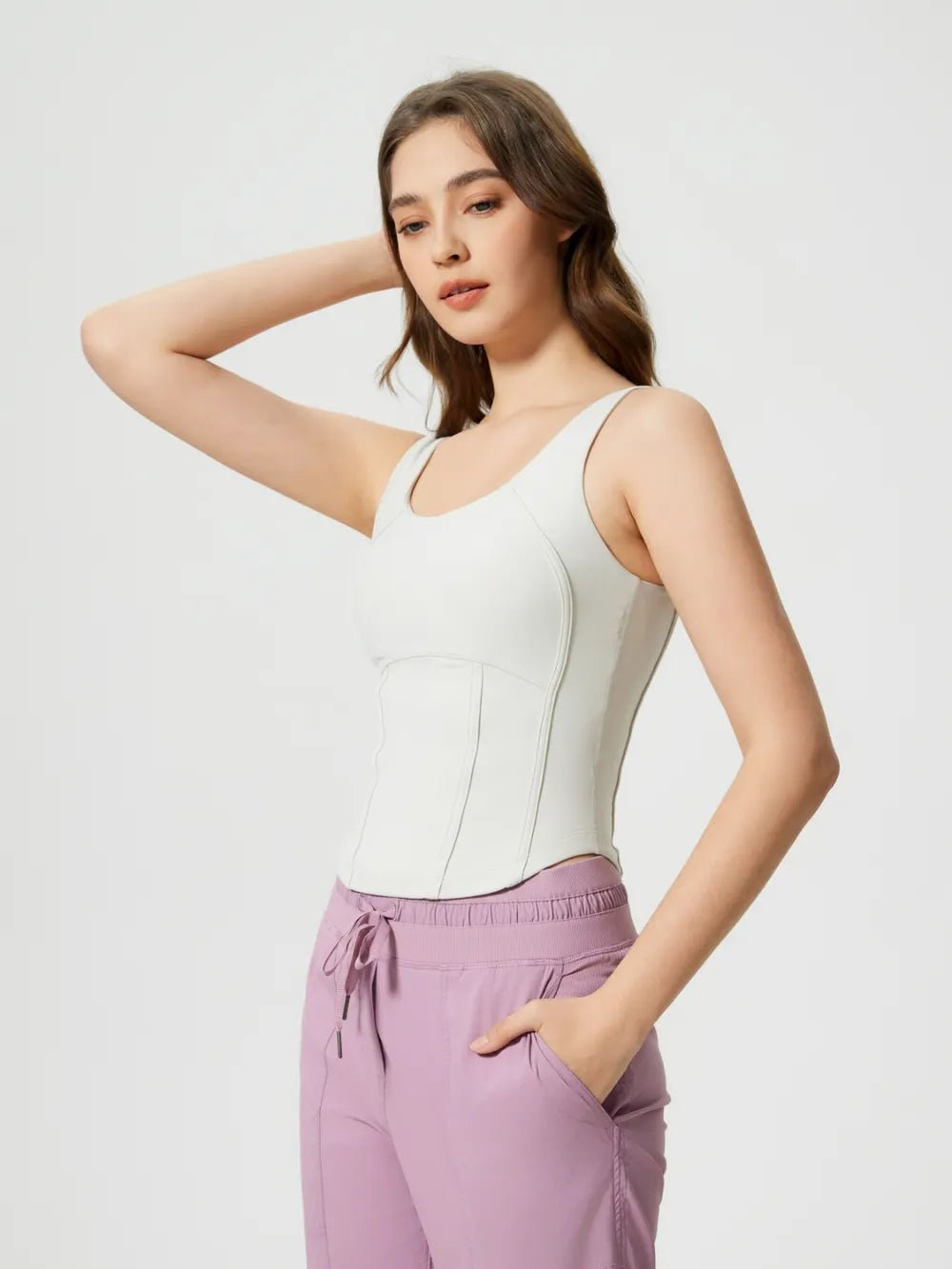 Millennia Round Neck Wide Strap Active Tank with Detachable Chest Pads - MAD RUFFI