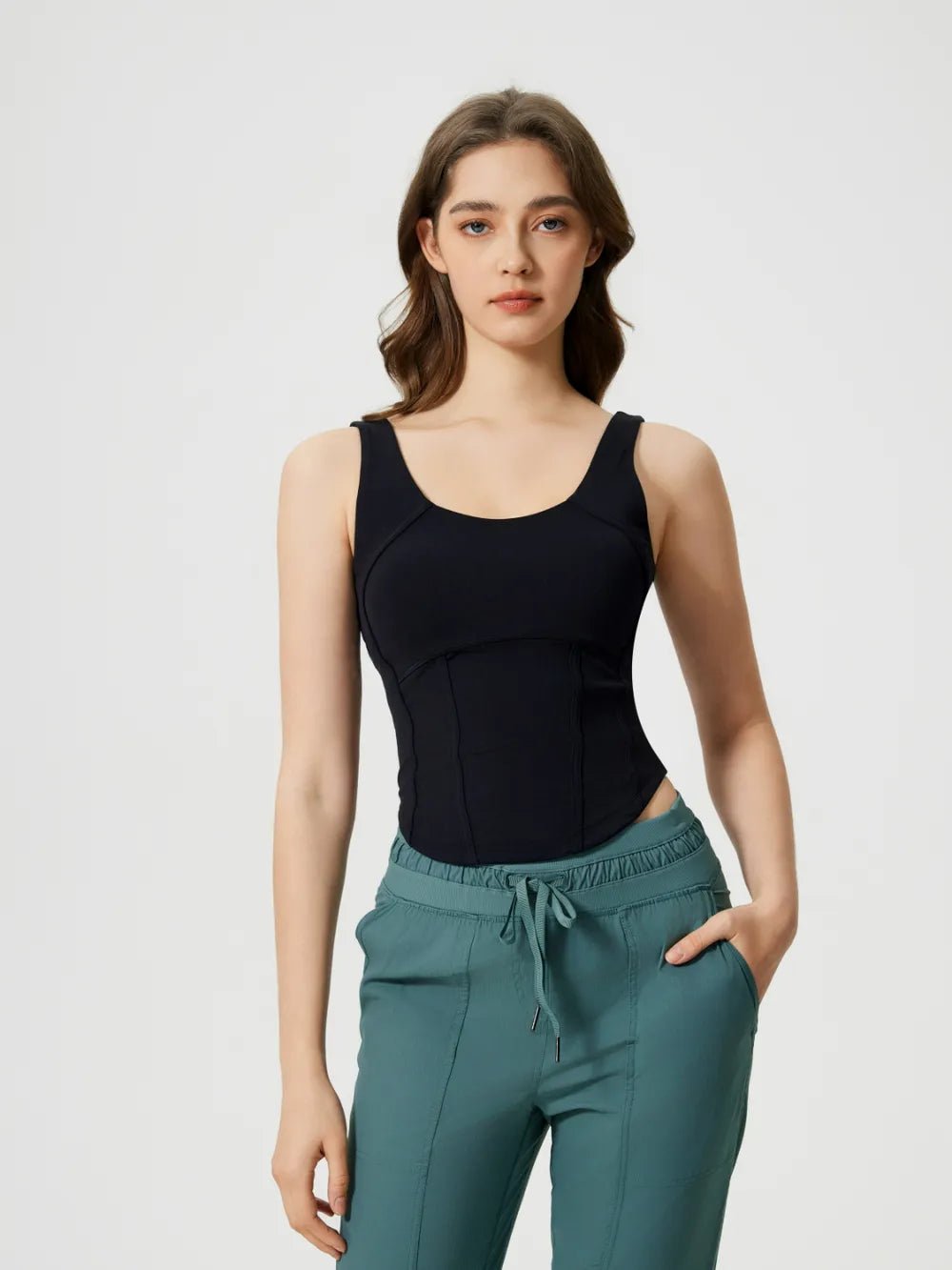 Millennia Round Neck Wide Strap Active Tank with Detachable Chest Pads - MAD RUFFI