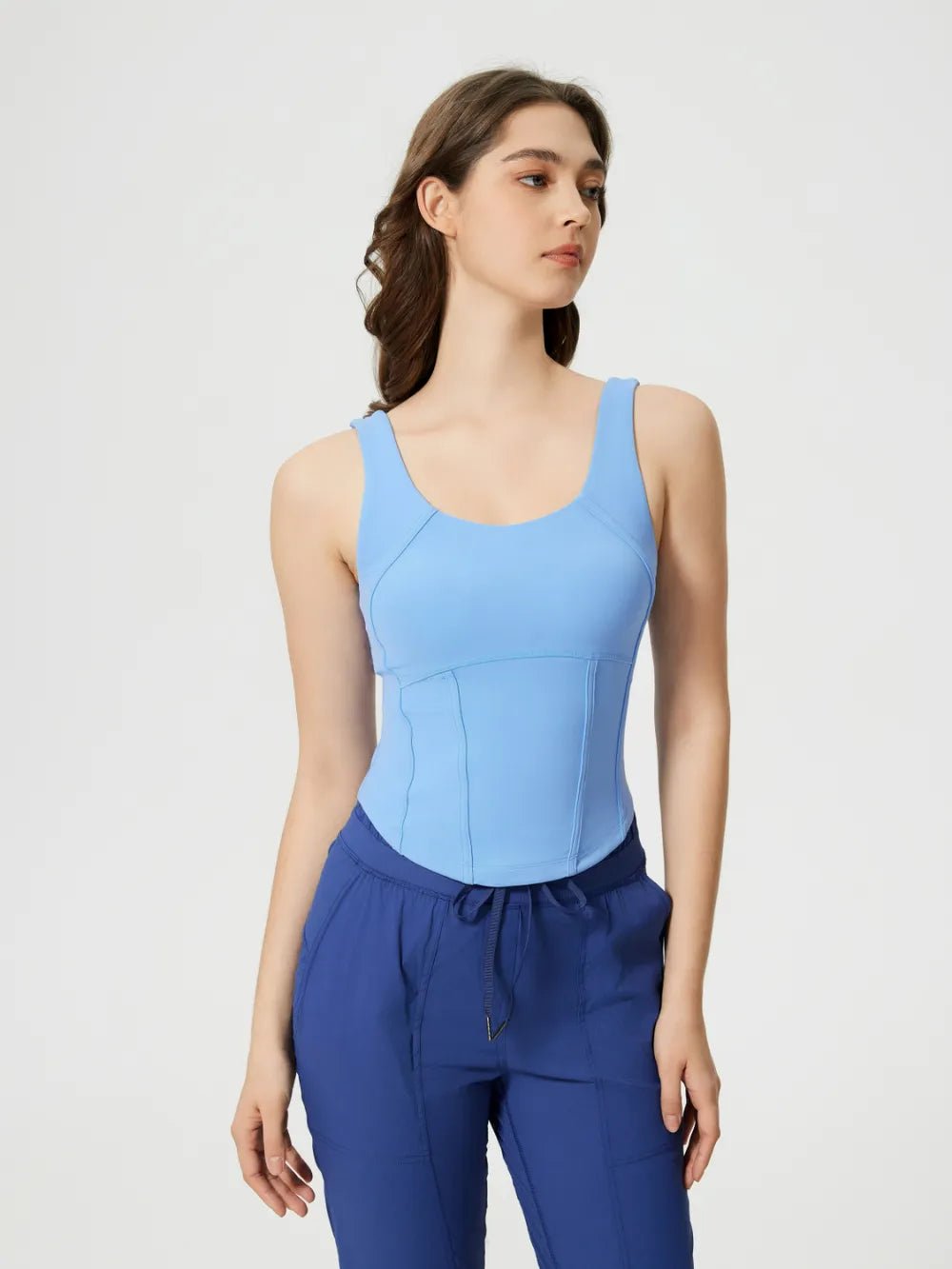 Millennia Round Neck Wide Strap Active Tank with Detachable Chest Pads - MAD RUFFI