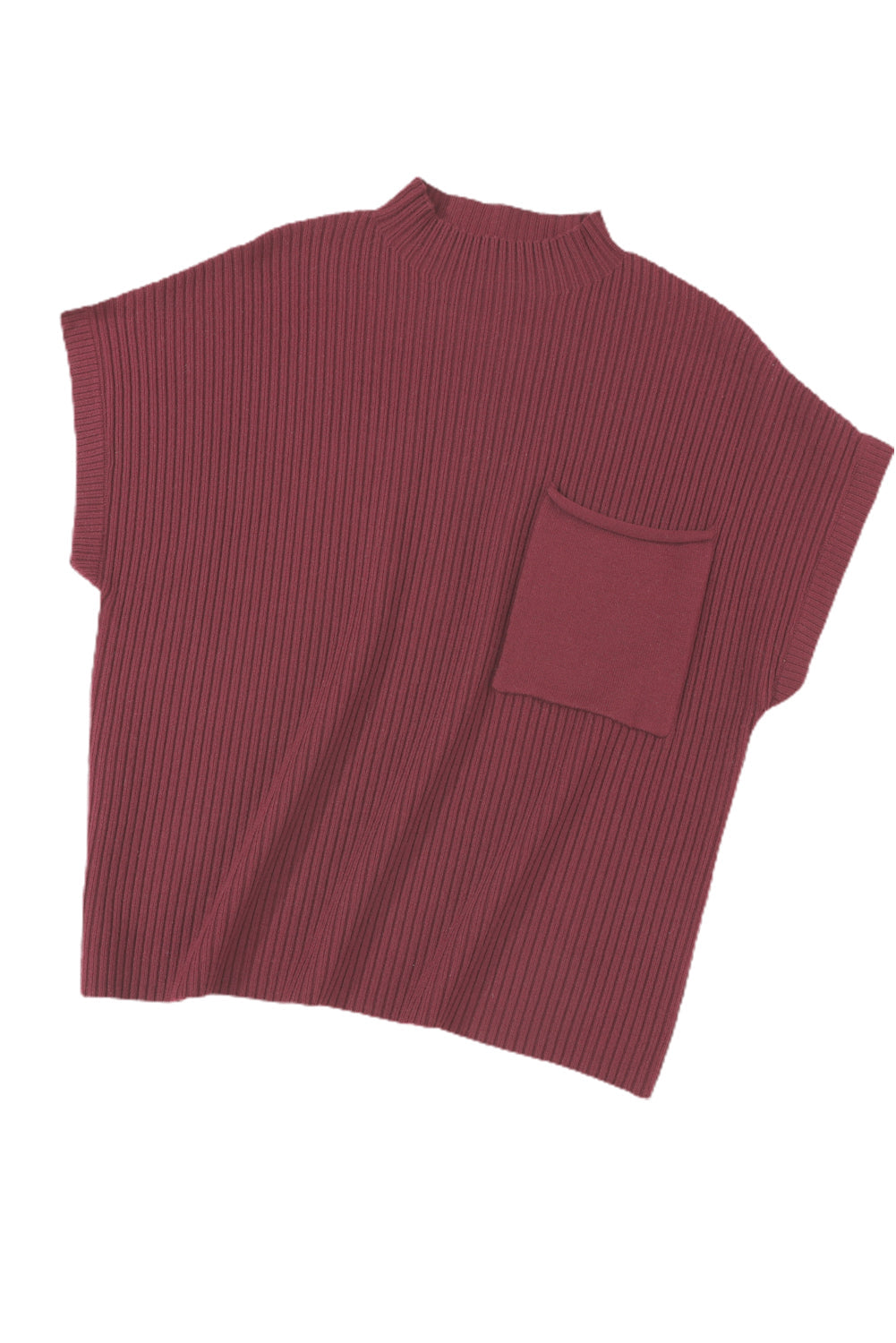 Mineral Red Patch Pocket Ribbed Knit Short Sleeve Sweater - Knit Tops