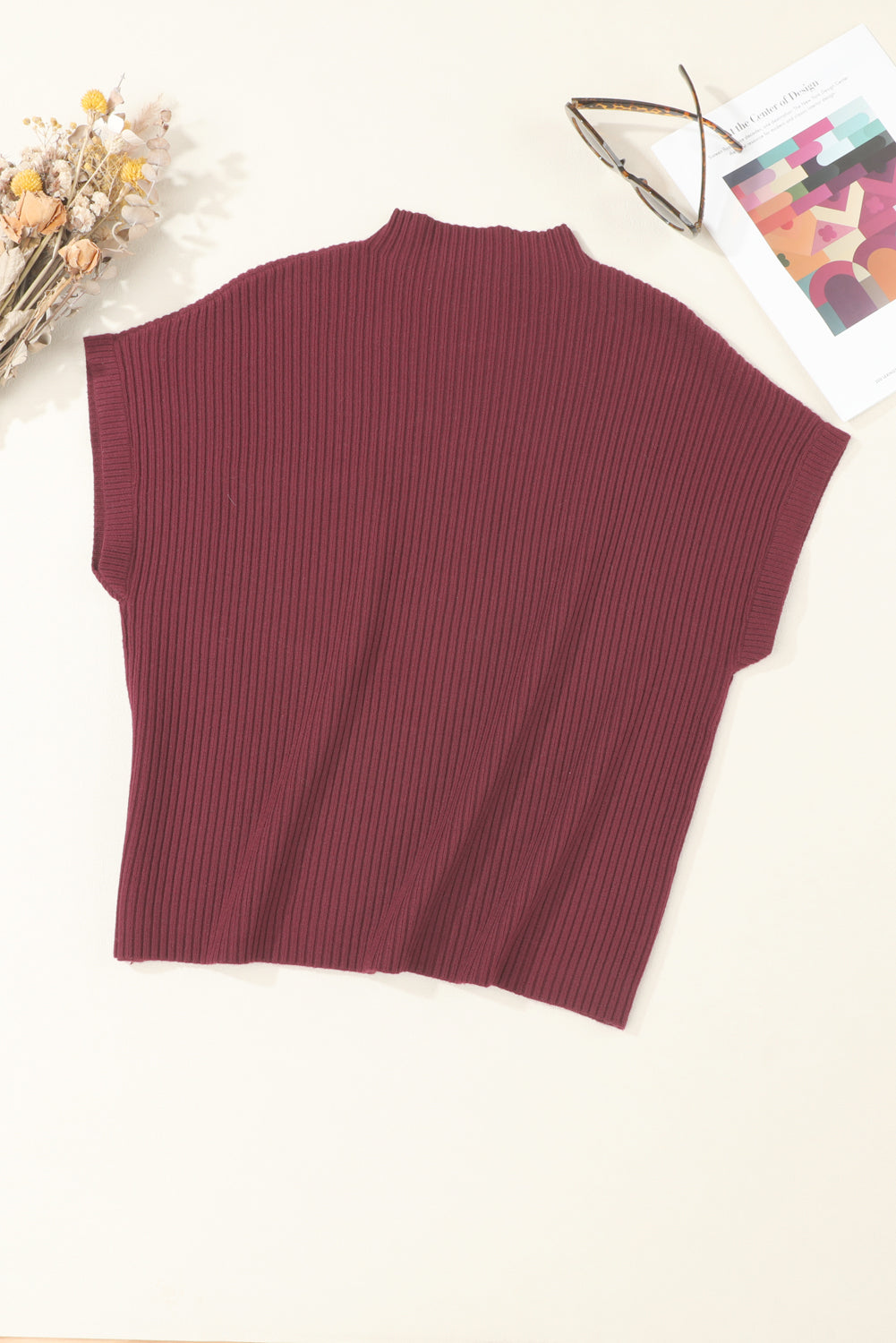 Mineral Red Patch Pocket Ribbed Knit Short Sleeve Sweater - Knit Tops