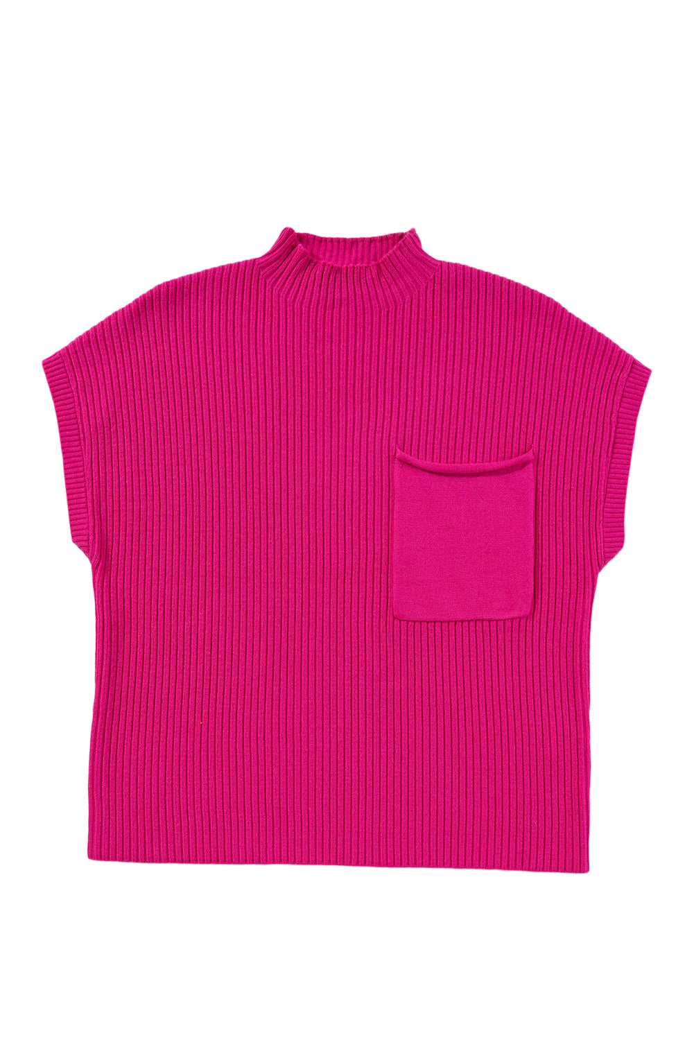 Mineral Red Patch Pocket Ribbed Knit Short Sleeve Sweater - Knit Tops