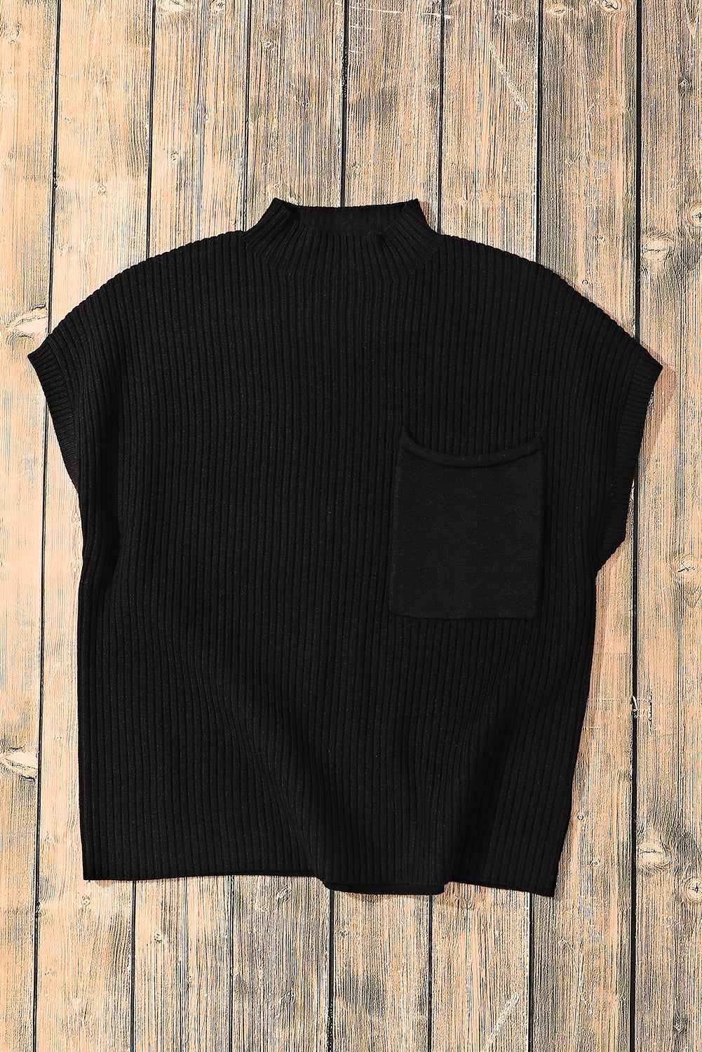 Mineral Red Patch Pocket Ribbed Knit Short Sleeve Sweater - Knit Tops