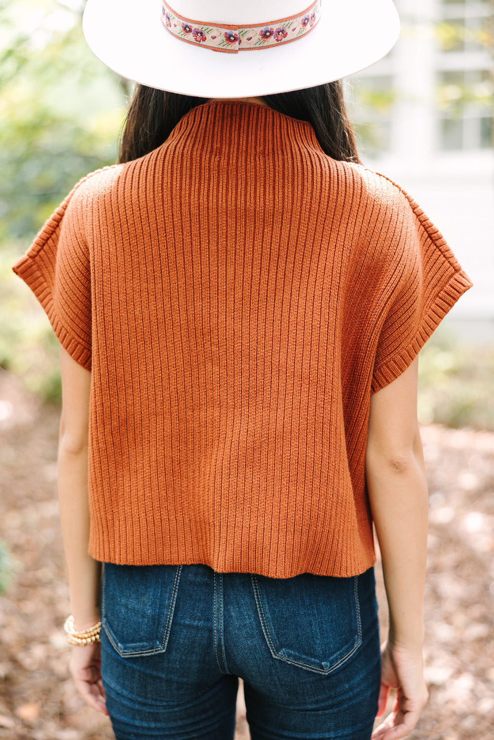 Mineral Red Patch Pocket Ribbed Knit Short Sleeve Sweater - Knit Tops