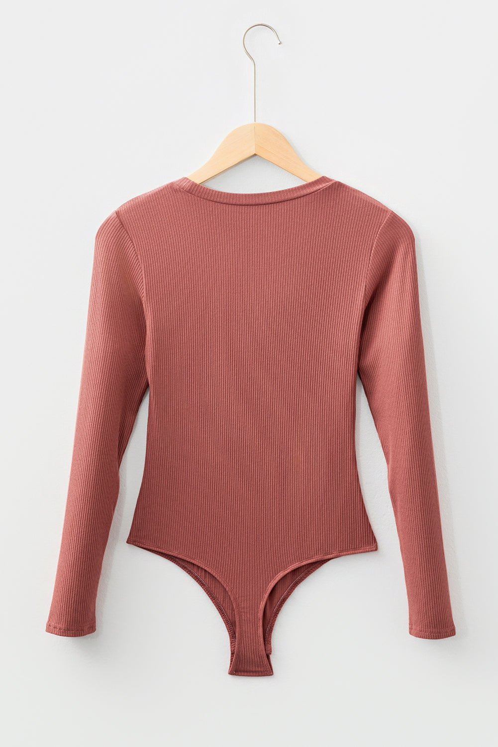 Mineral Red Ribbed Long Sleeve Crew Neck Solid Color Bodysuit - MAD RUFFI