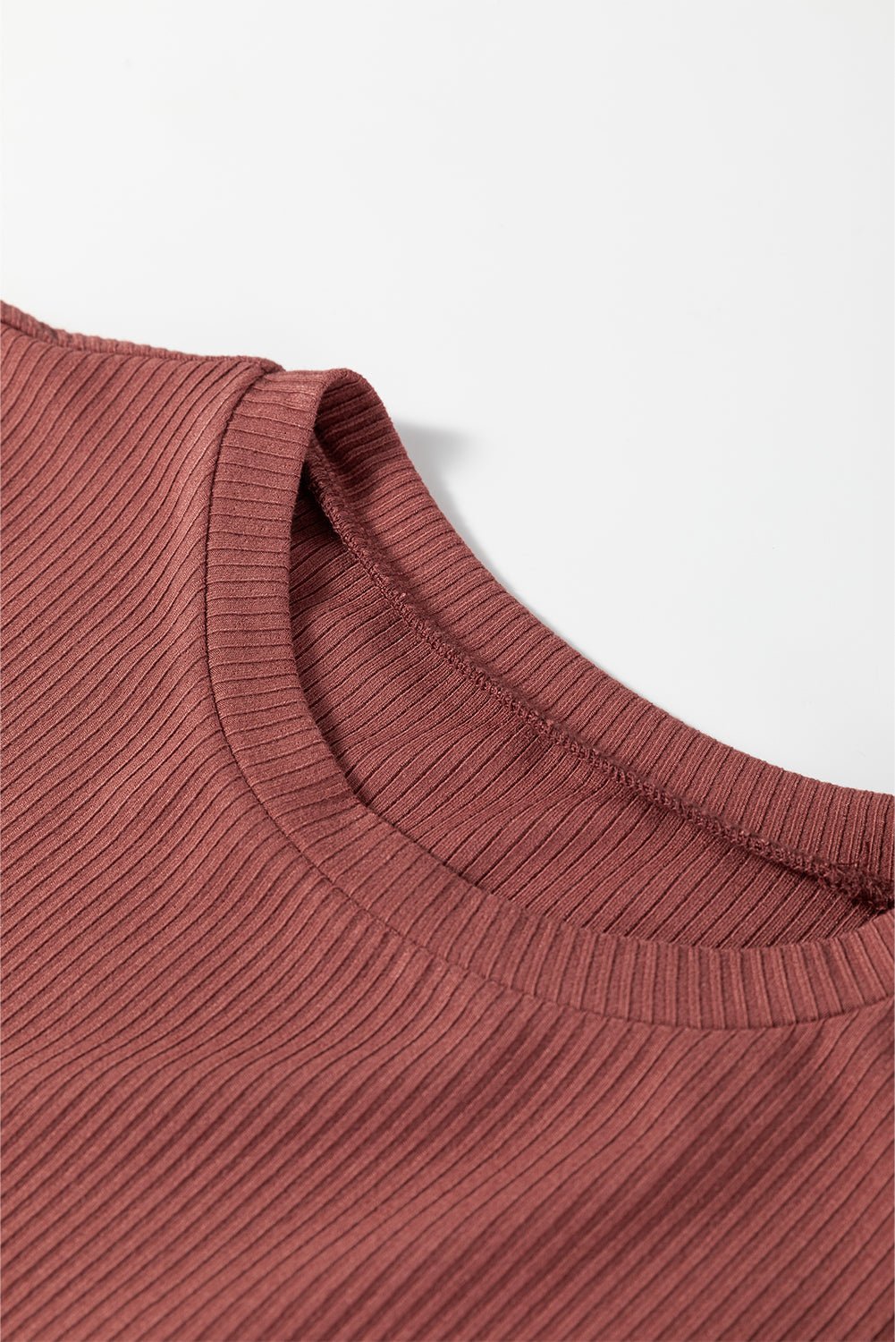 Mineral Red Ribbed Long Sleeve Crew Neck Solid Color Bodysuit - MAD RUFFI