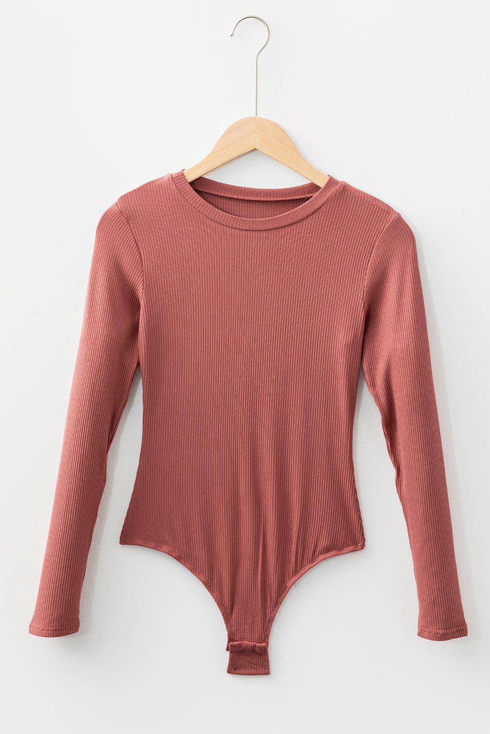 Mineral Red Ribbed Long Sleeve Crew Neck Solid Color Bodysuit - MAD RUFFI