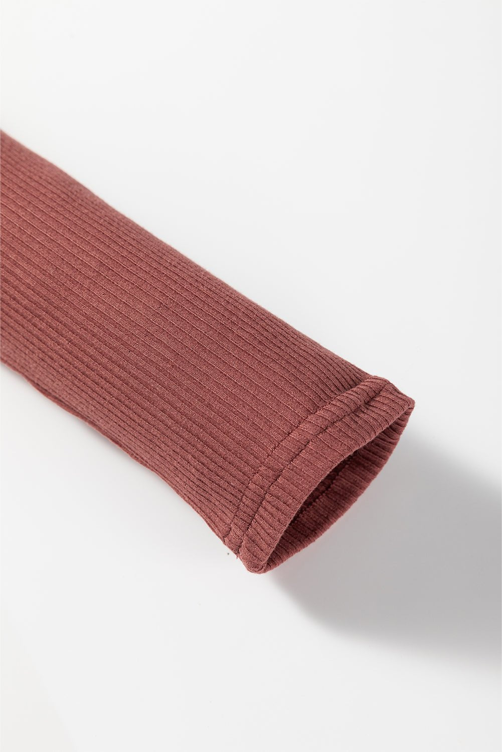 Mineral Red Ribbed Long Sleeve Crew Neck Solid Color Bodysuit - MAD RUFFI